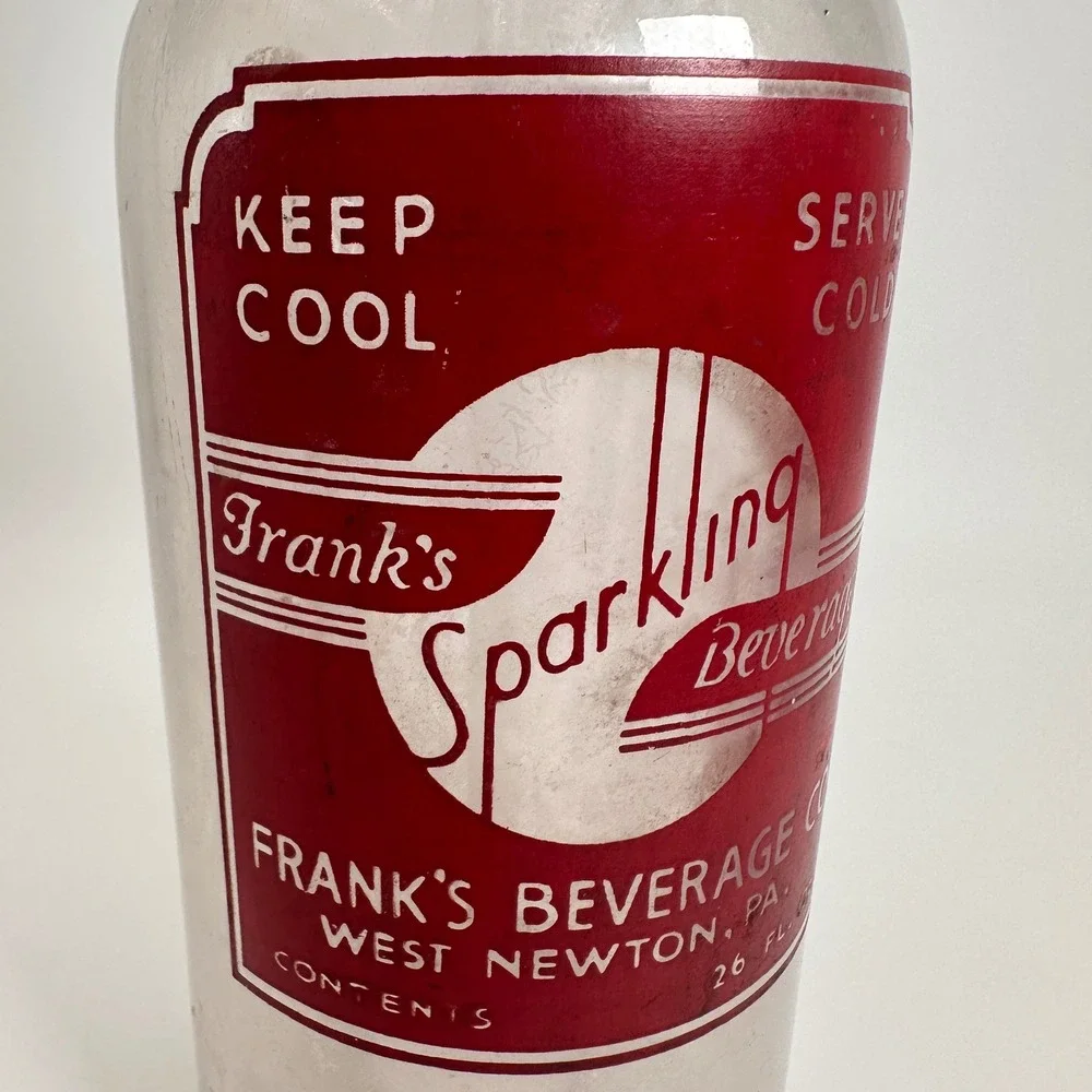 Frank's Beverage Co Seltzer Bottle Vintage 26oz Clear Red‎ Glass Soda Siphon PA